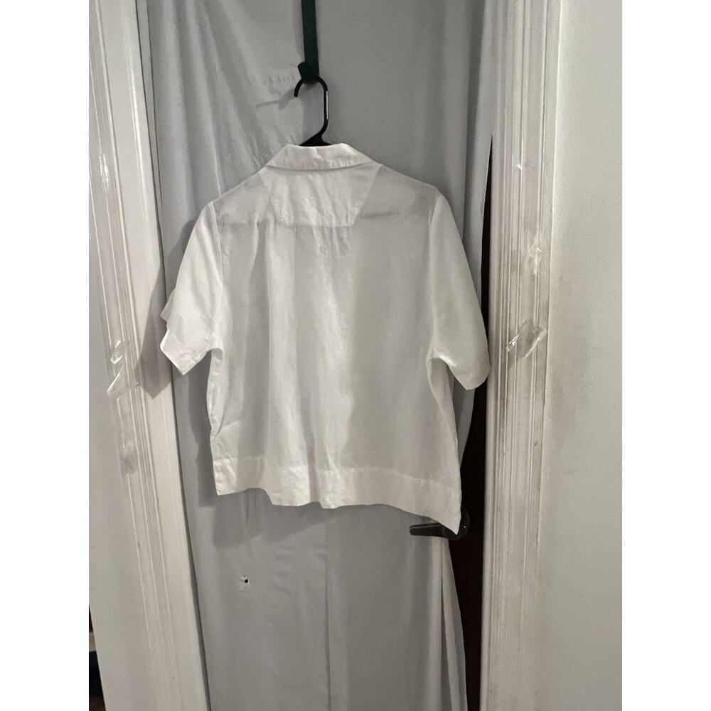 Quince White Crop Button Front Linen Top Sz M Boxy Beach Resort Cruise - Picture 6 of 6